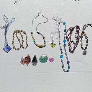 Vintage Glass Jewelry Lot - Pendants and Necklaces - 12 Pieces
